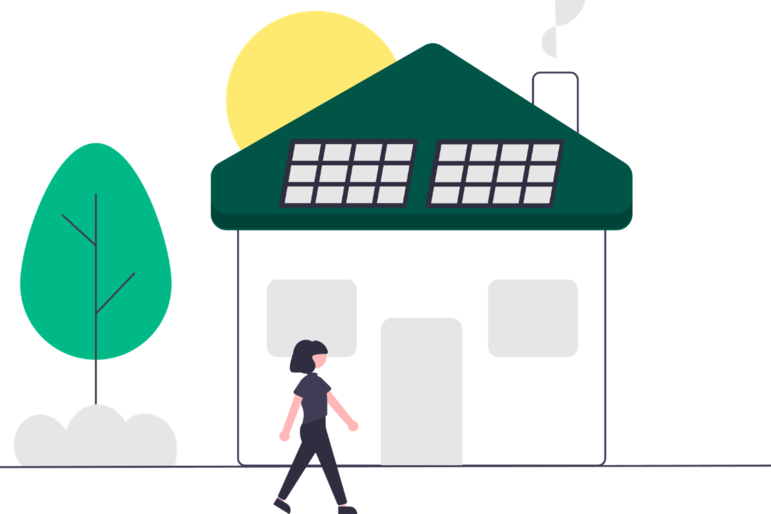 Illustration einer Photovoltaikanlage auf dem Dach eines kommunalen Gebäudes