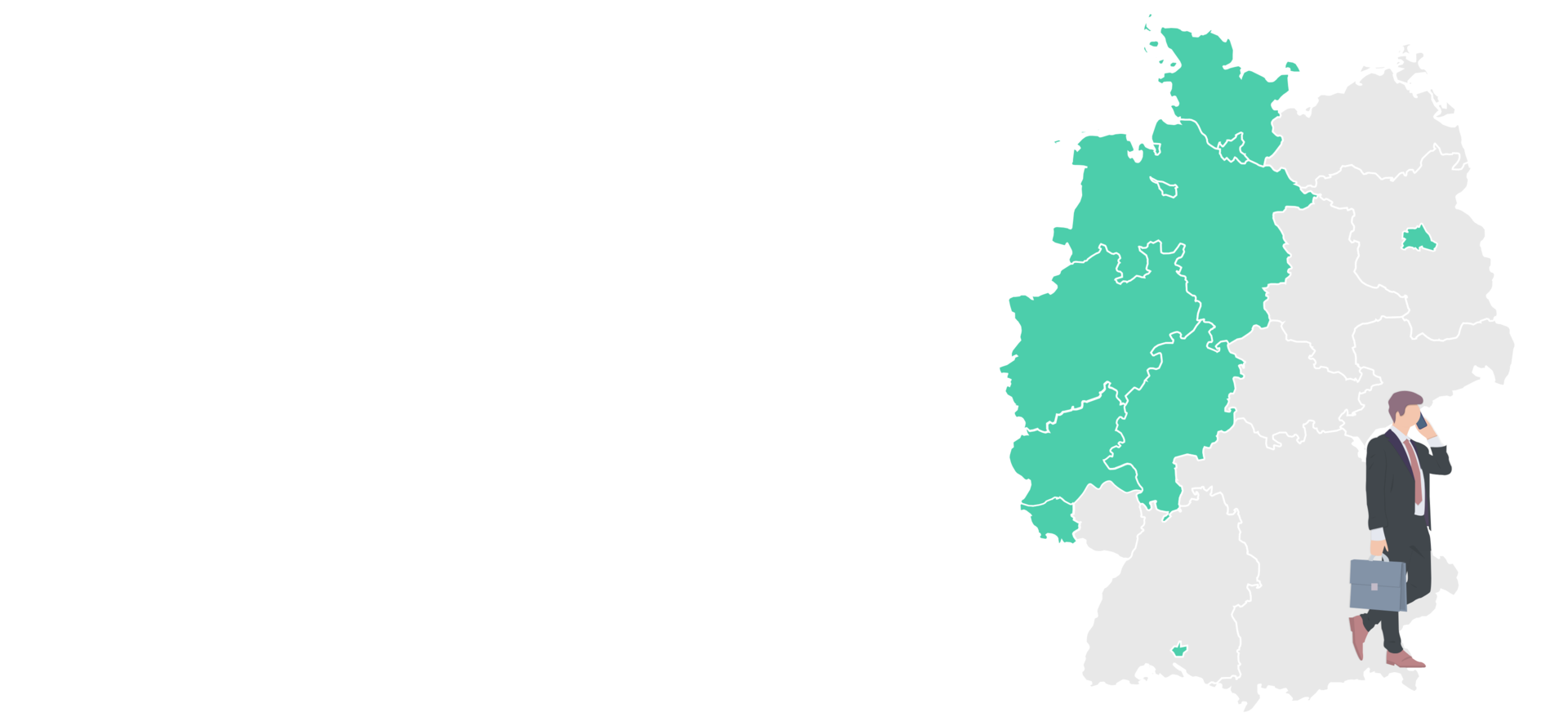 Illustration einer Deutschlandkarte mit einer Person, die daneben steht