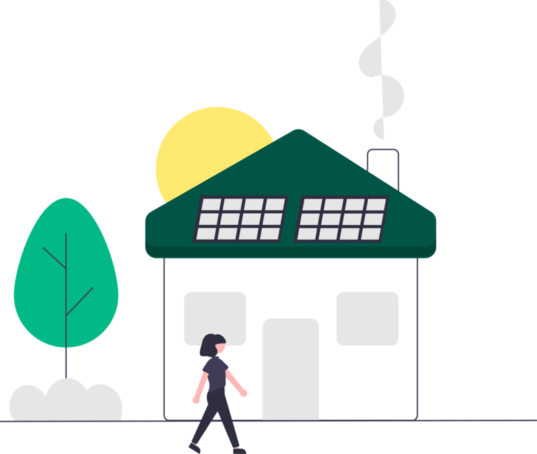 Illustration einer Photovoltaikanlagen auf dem Dach eines kommunalen Gebäudes