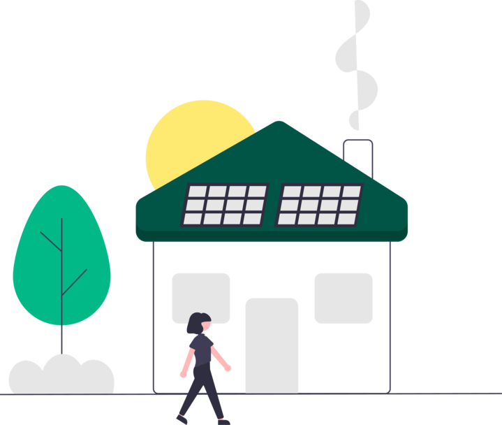 Illustration einer Photovoltaikanlagen auf dem Dach eines kommunalen Gebäudes